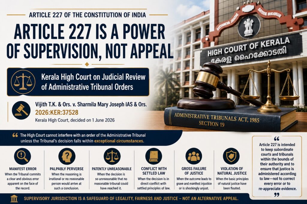 Article 227 Is Not an Appeal: Kerala High Court Reaffirms the Limits of Judicial Review Over Tribunal Orders"