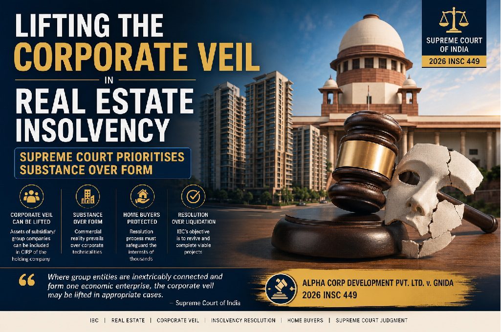 Lifting the Corporate Veil in Real Estate Insolvency: Supreme Court Prioritises Substance Over Form [A Study of Alpha Corp Development Pvt. Ltd. v. GNIDA (2026 INSC 449)]