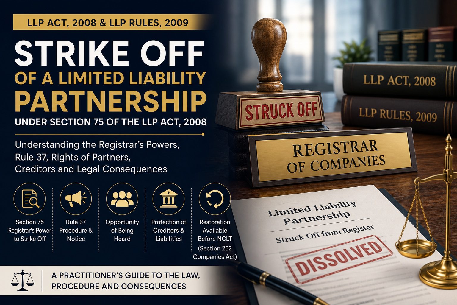 Strike Off of a Limited Liability Partnership under Section 75 of the LLP Act, 2008 - A Comprehensive Analysis of the Registrar's Powers, Rule 37 of the LLP Rules, and the Rights of Partners and Creditors