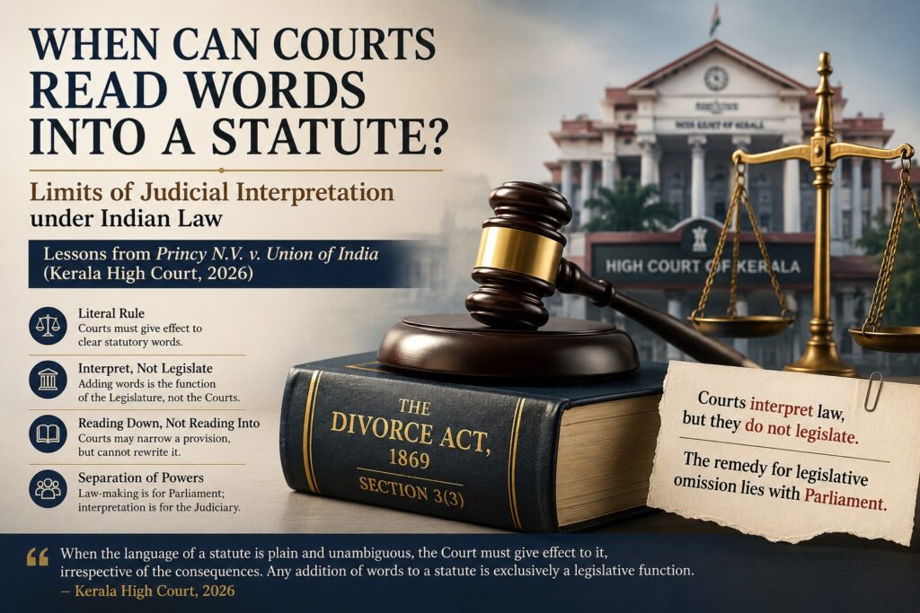 When Can Courts Read Words into a Statute? Limits of Judicial Interpretation under Indian Law – Lessons from Princy N.V. v. Union of India (Kerala High Court, 2026)