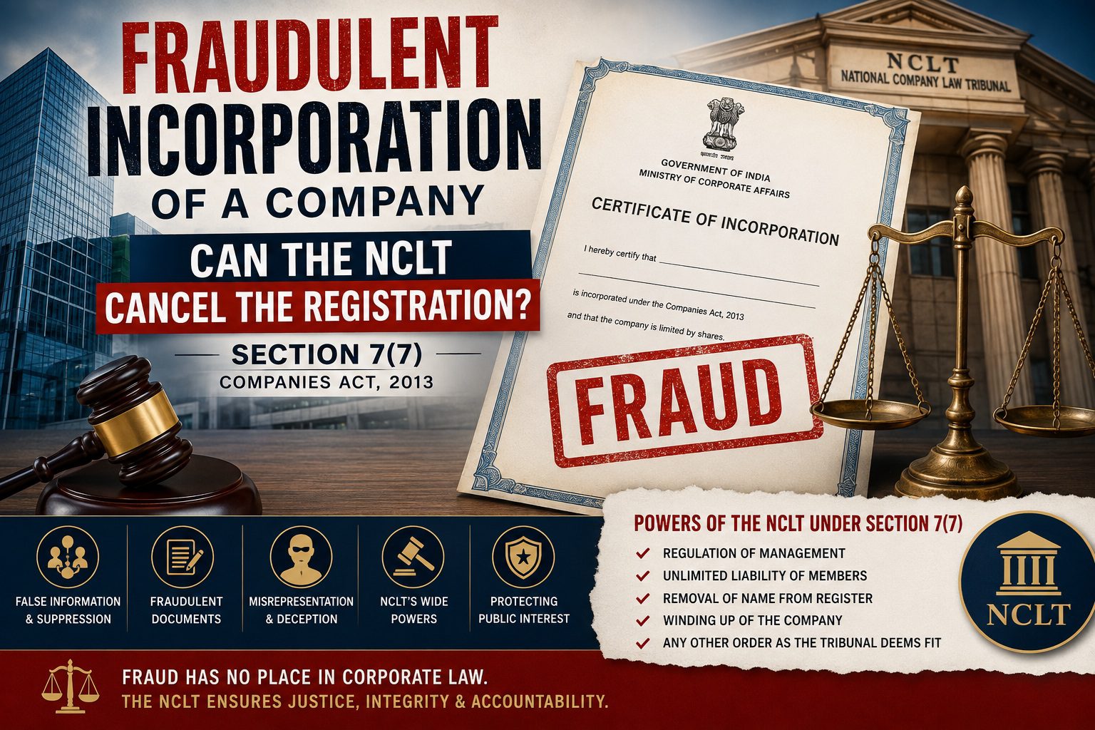 Fraudulent Incorporation of a Company – Can the NCLT Cancel the Registration? - An Analysis of Section 7(7) of the Companies Act, 2013 and the Powers of the National Company Law Tribunal